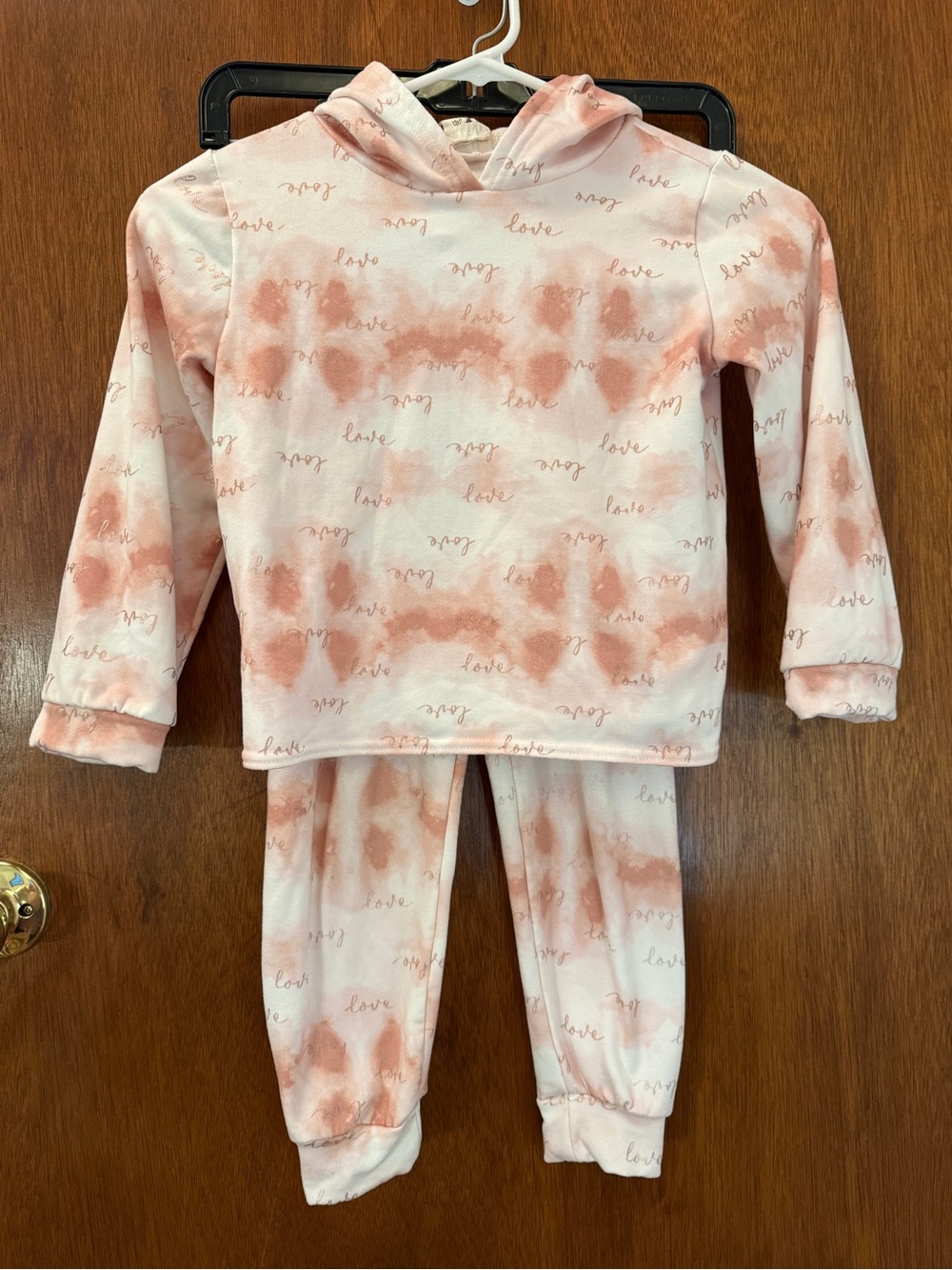 Emma & Elsa Girls' Pink Tie-Dye Hoodie Pajama Set with 'Love' Print